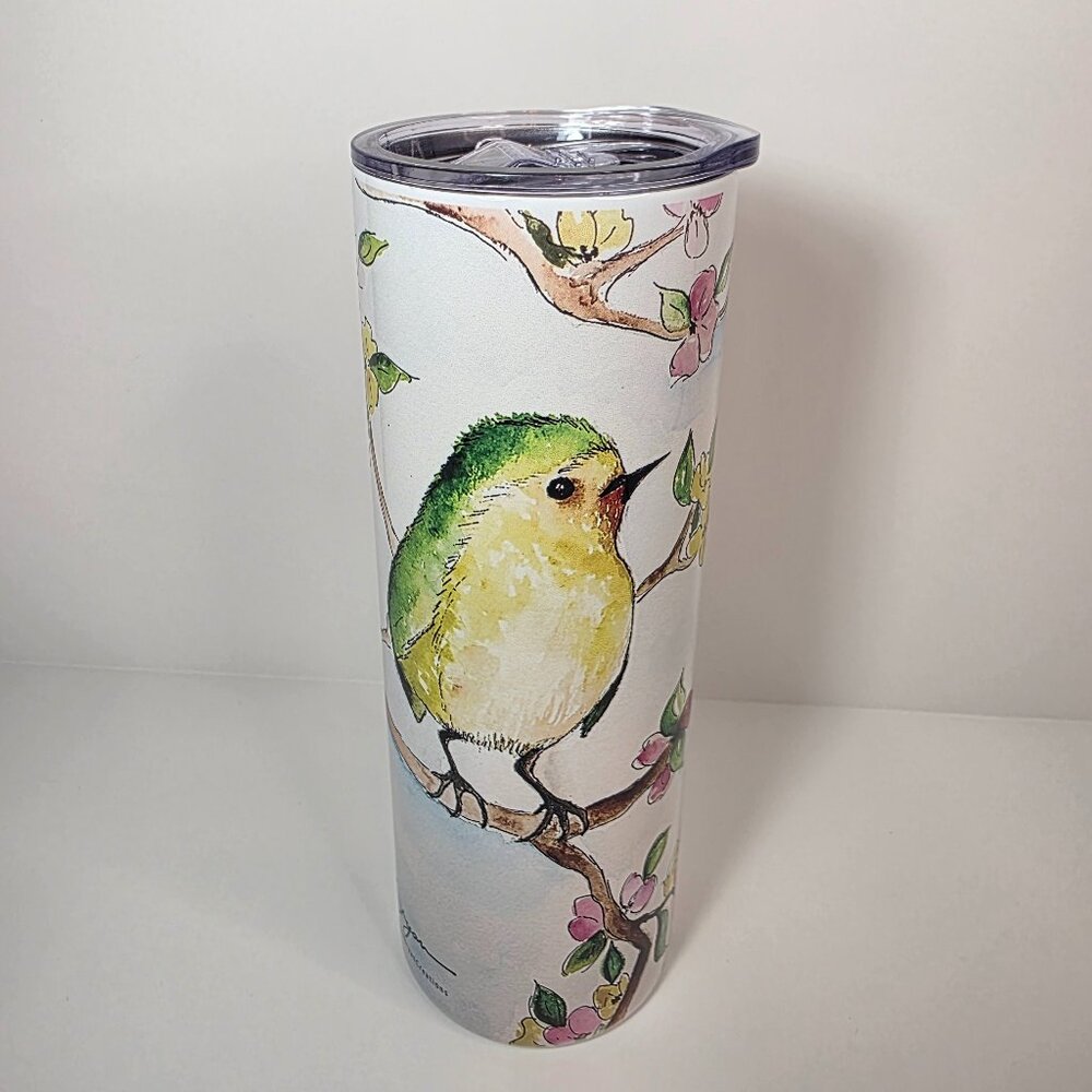 Bird Watercolor 20oz Stainless Steel Tumbler | Floral Bird Cup - Picture 3 of 7